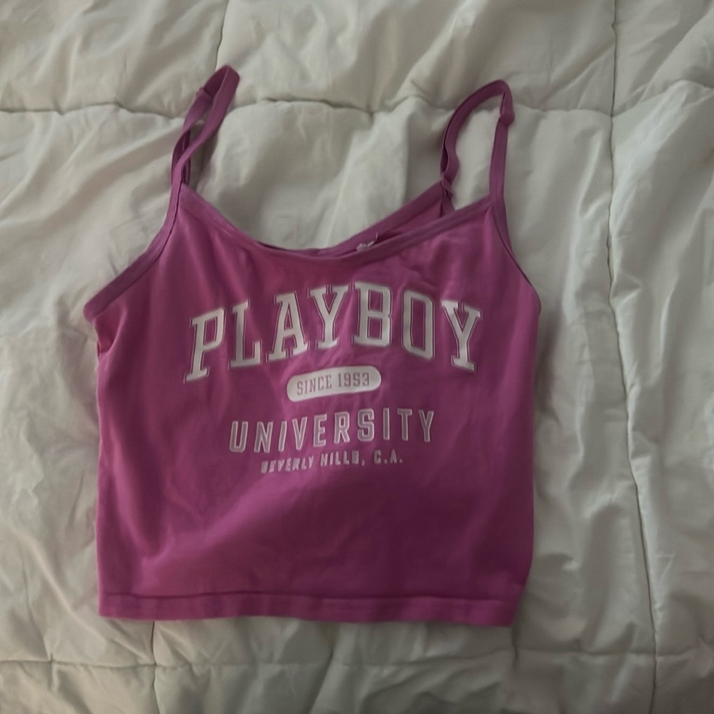 bubblegum pink playboy tank top with adjustable straps
